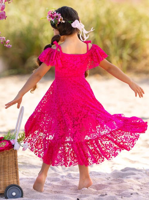MIA BELLE GIRLS MIA BELLE GIRLS GIRLS BERRY BEAUTIFUL LACE HIGH LOW DRESS