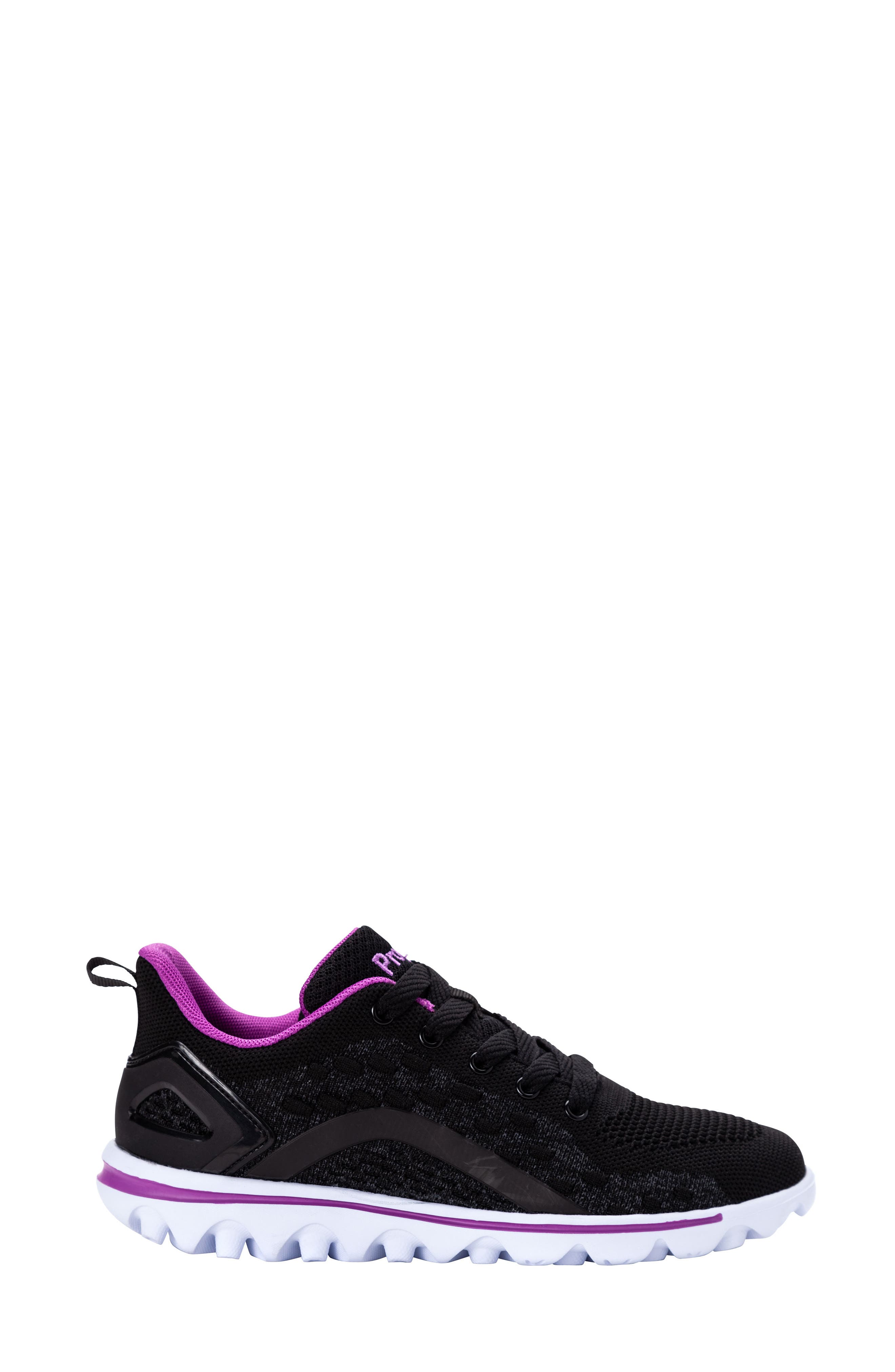 Propét TravelActiv Axial Lace-Up Sneaker, Alternate, color, Black/ Purple Fabric