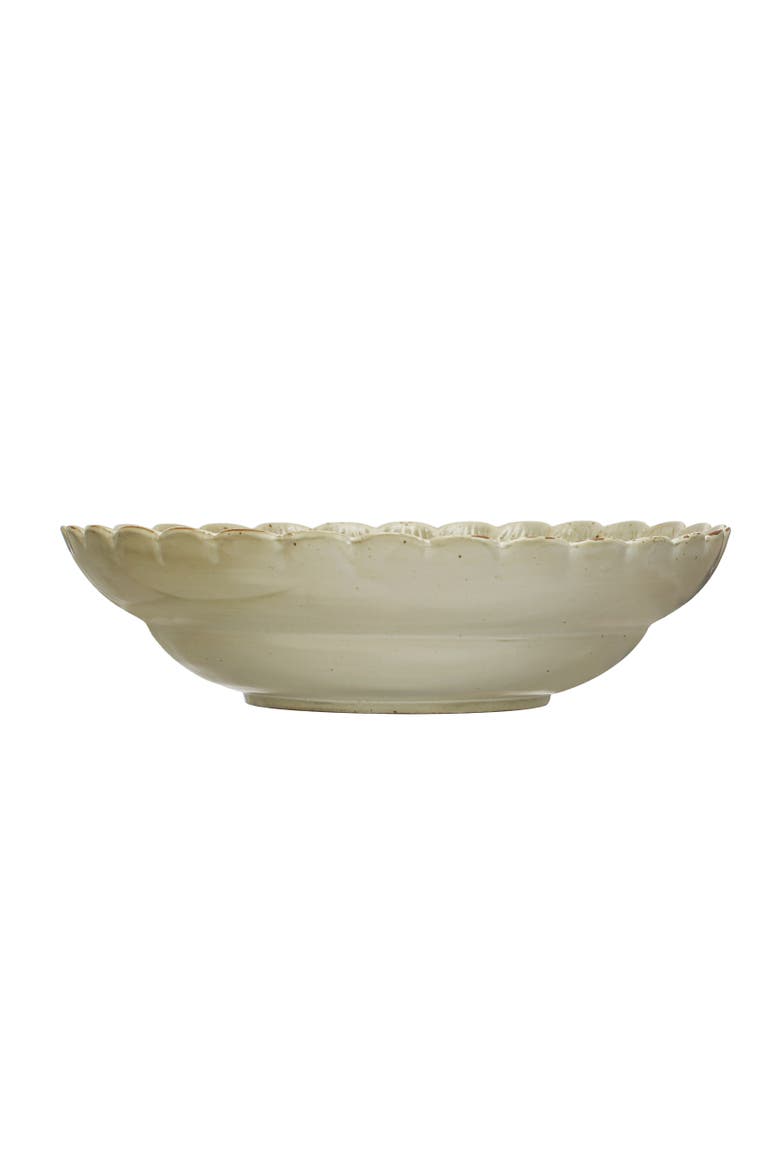 Stoneware Bowl with Scalloped Edge, Ivory, Main, color, Green