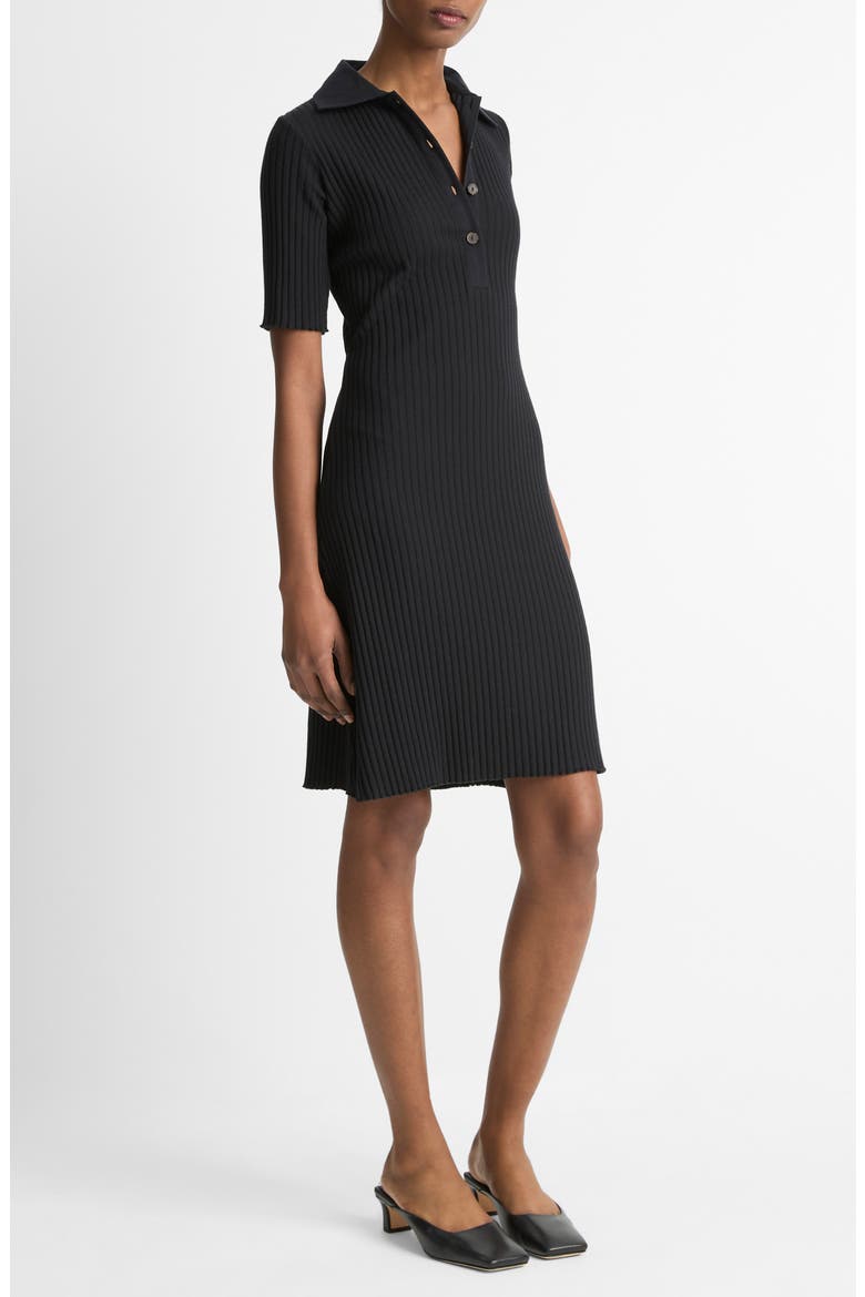 Rib Polo Dress, Alternate, color, BLACK
