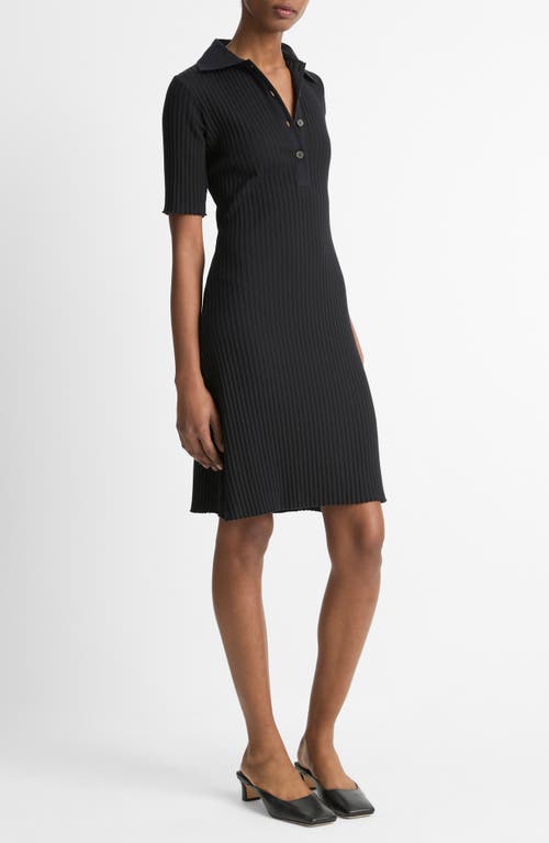 Shop Vince Rib Polo Dress In Black