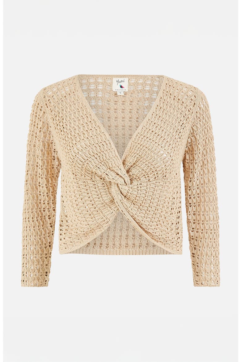 Crochet Cotton Twisted Bolero Cardigan, Alternate, color, Beige