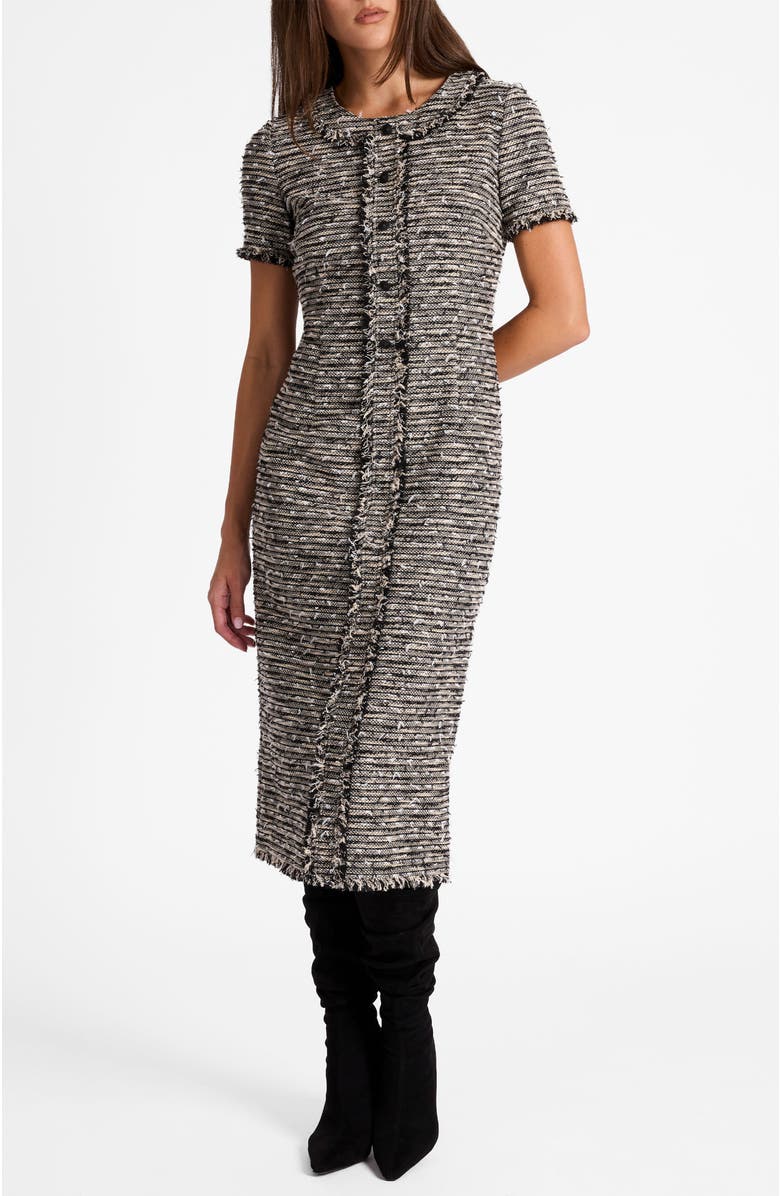 Santorelli Cass Midi Tweed Dress, Main, color, Sandstone