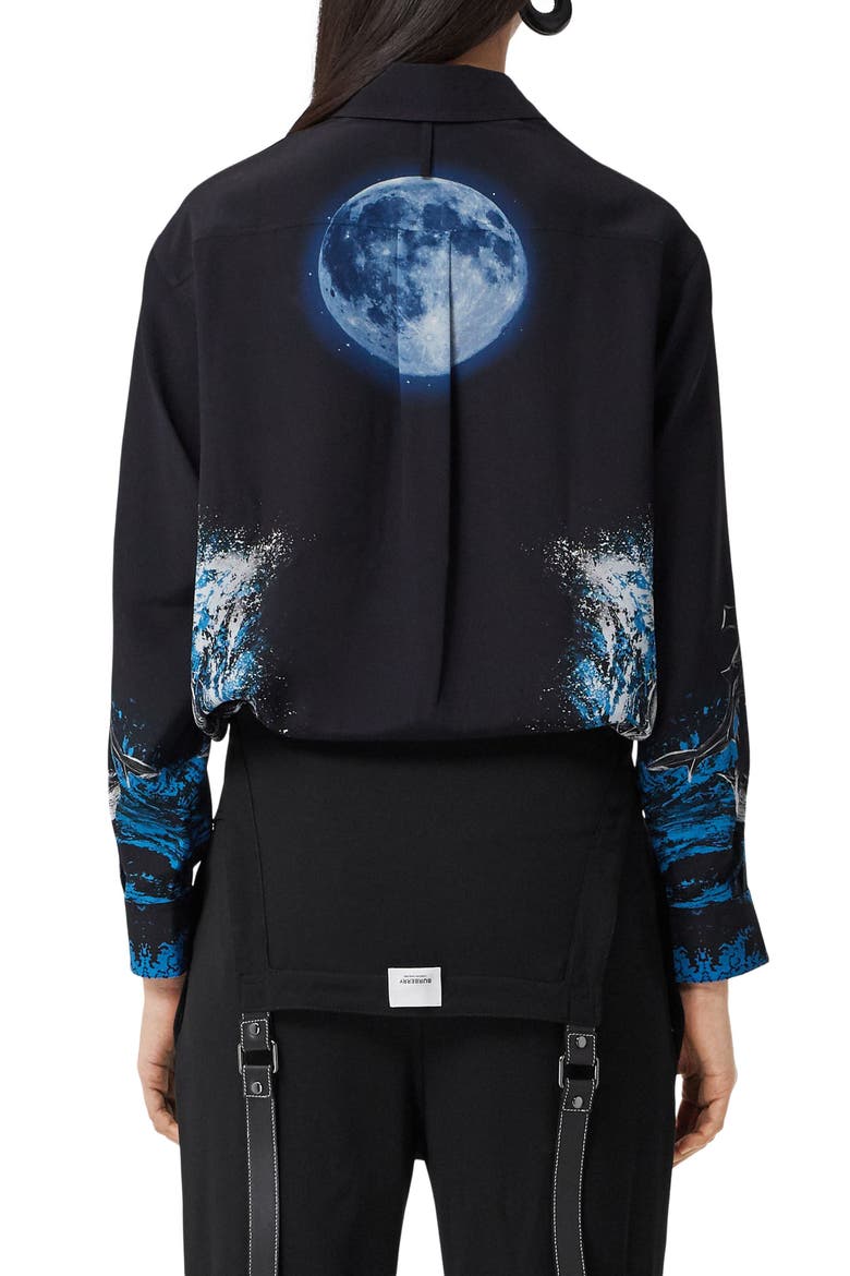 Carlota Mermaid Button-Up Silk Blouse, Alternate, color, BLACK IP PAT