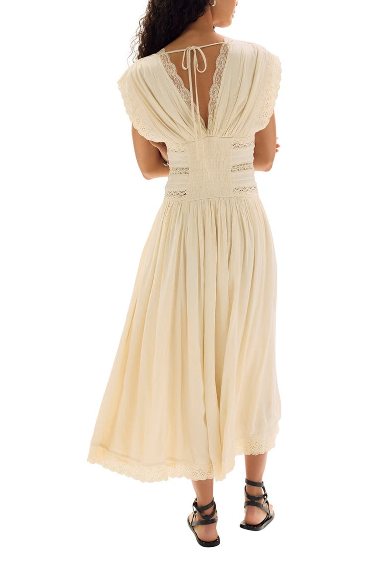 Swimming Across the Sky Eyelet Trim Midi Dress, Alternate, color, SANDSHORE