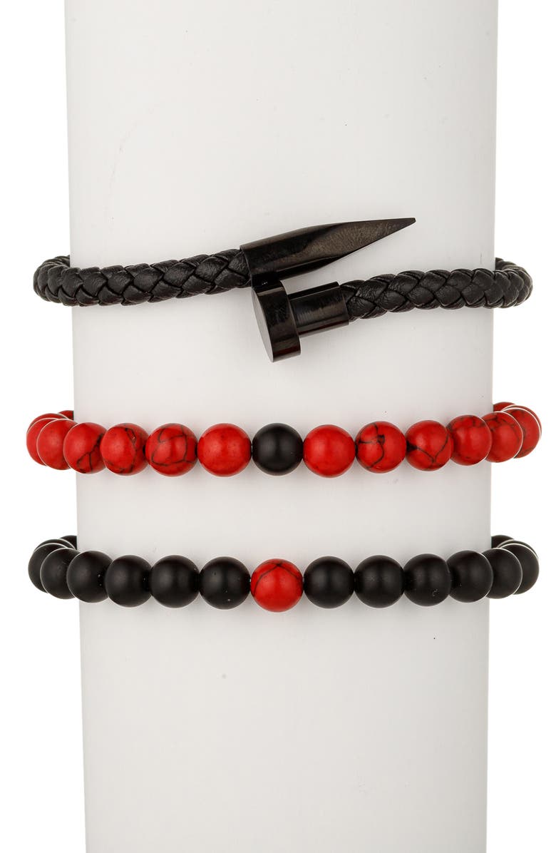 EYE CANDY LOS ANGELES Men's Set of 3 Colin Beaded Bracelets, Alternate, color, Black