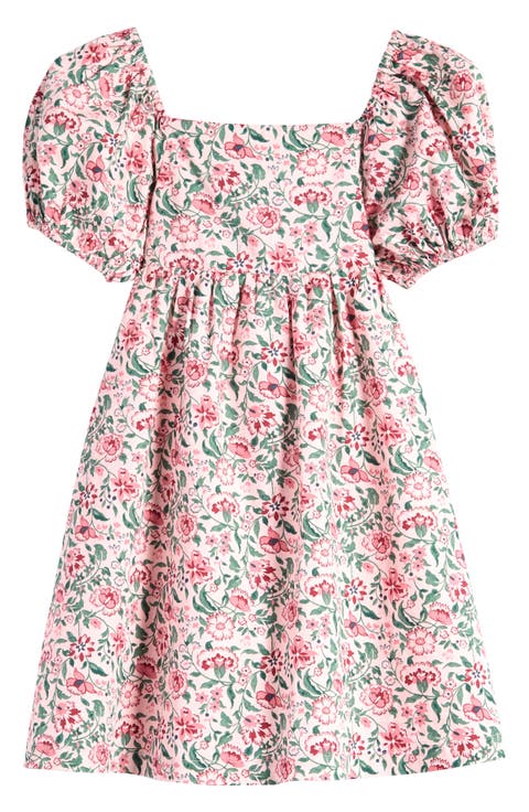 Kids' Puff Sleeve Bow Back Cotton Dress
