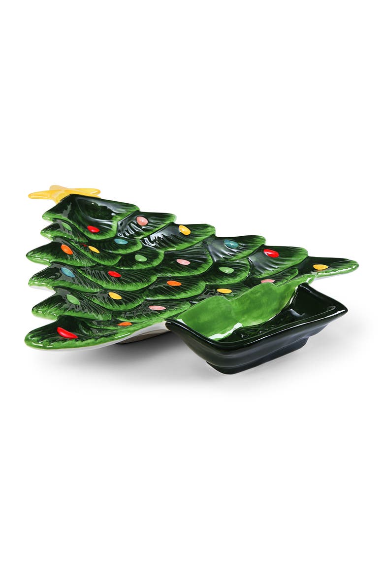 14 in. Nostalgic Ceramic Tree Dip Platter - Green, Alternate, color, Green