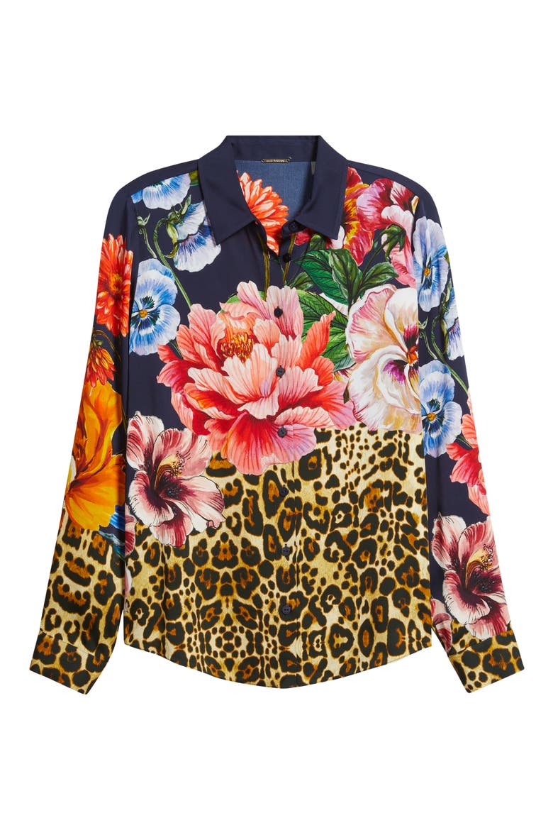 The Madeline Sahara Desert Print Silk Blend Satin Button-Up Shirt, Alternate, color, SAHARA DESERT PRINT