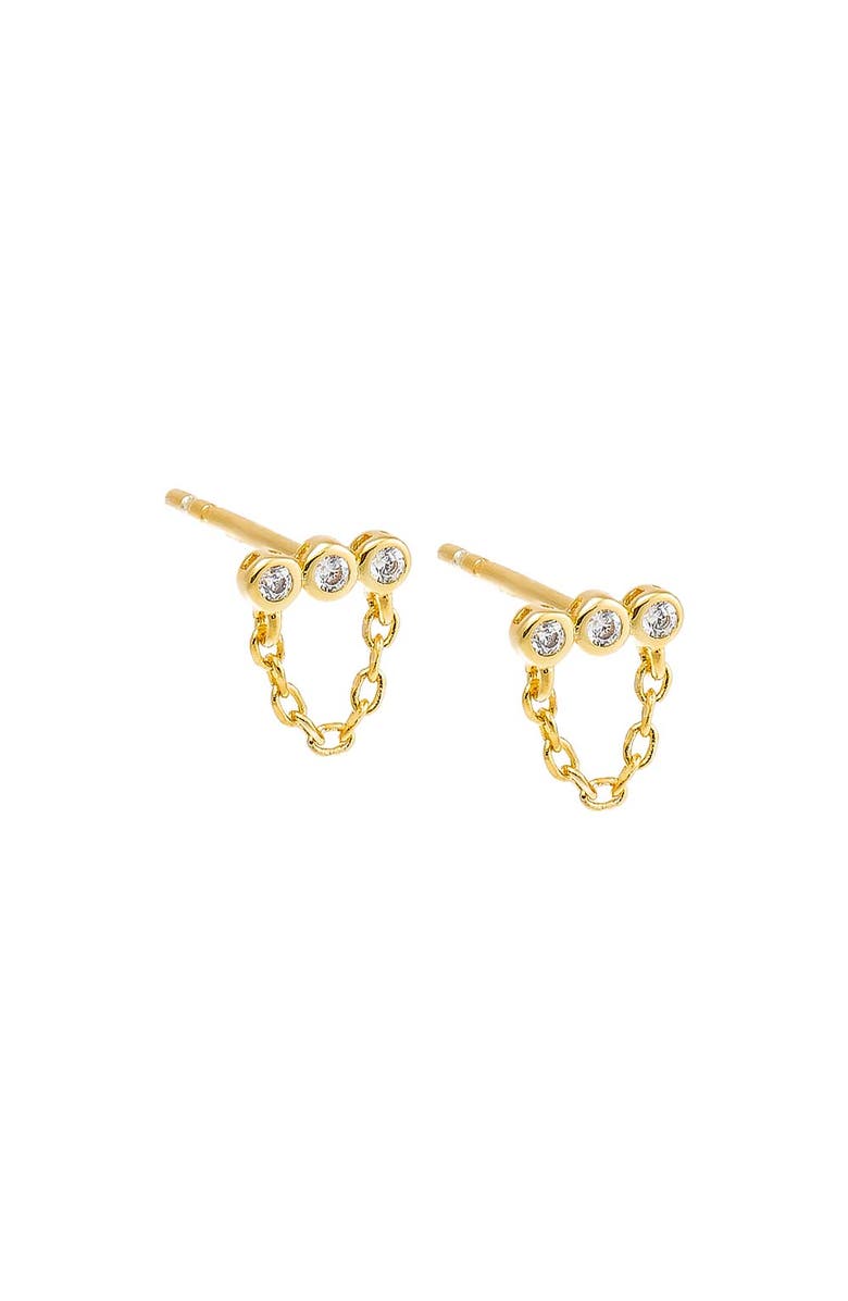 BY ADINA EDEN Mini Triple CZ Bezel Bar Drop Chain Stud Earring, Main, color, Gold