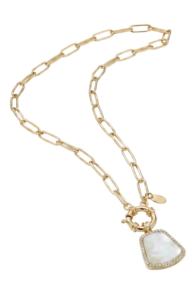 Mother-of-Pearl Tag Pendant Necklace, Alternate, color, GOLD