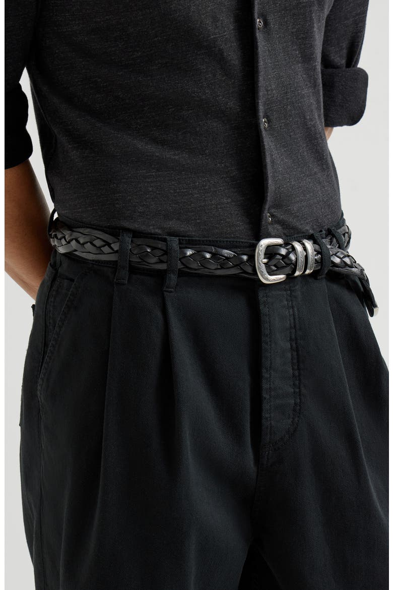Braided calfskin belt, Alternate, color, Black