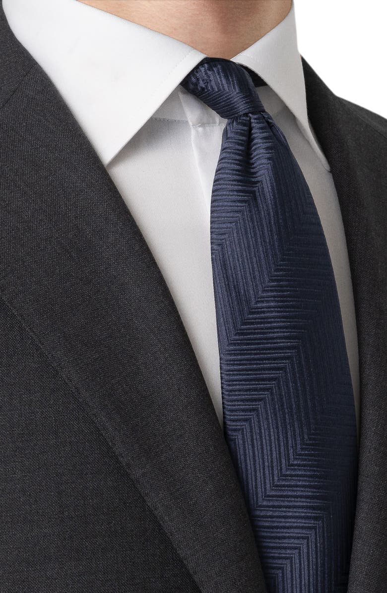 Eton Herringbone Silk Tie, Alternate, color, Navy