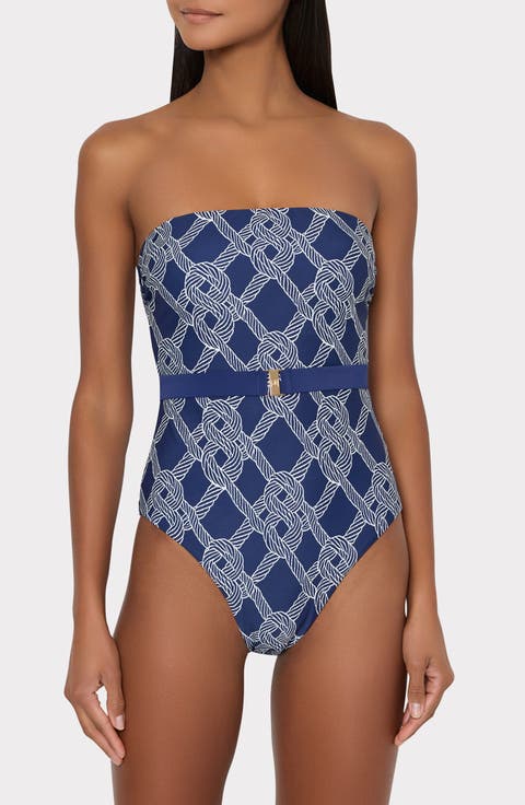Rope Print Belted One-Piece Swimsuit