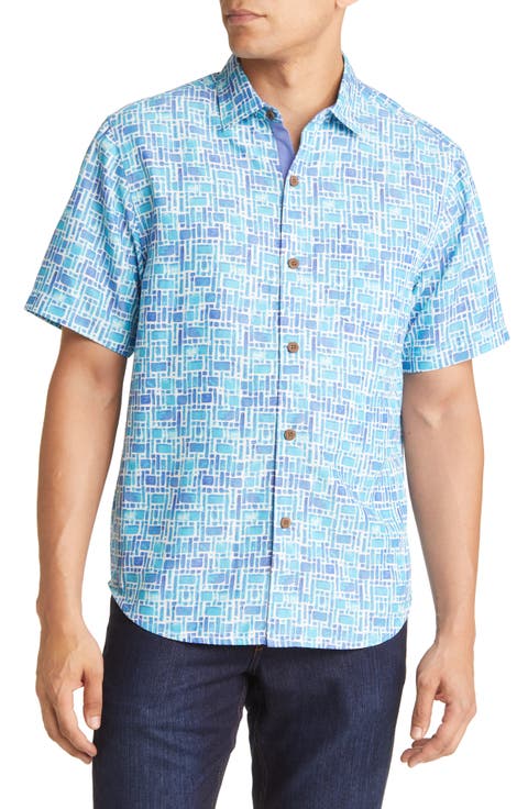 Men's Coconut Point Pebble Tiles Short Sleeve Button-Up Shirt