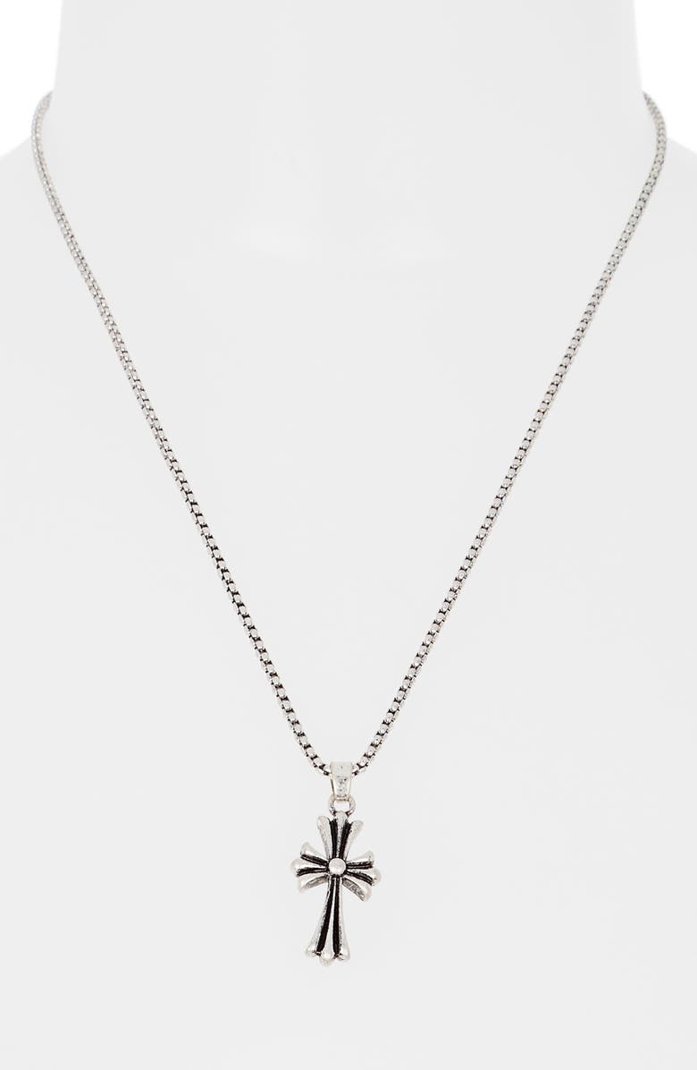 Steve Madden Cross Pendant Necklace, Alternate, color, Shiny Rhodium