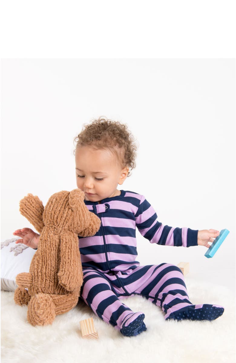 Leveret Kids Footed Striped Cotton Matching Family Pajamas, Alternate, color, Purple & Navy