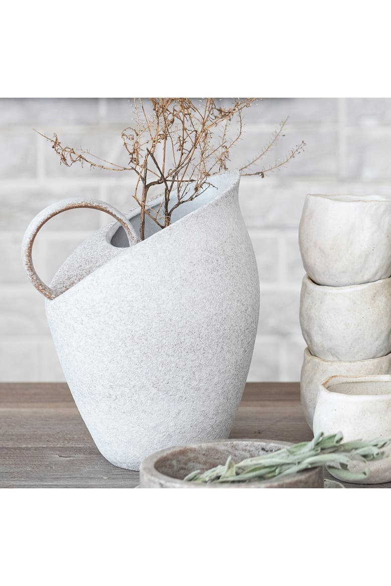 9-Inches 82-Ounce Textured Stoneware Pitcher in Reactive Glaze, White, Alternate, color, White
