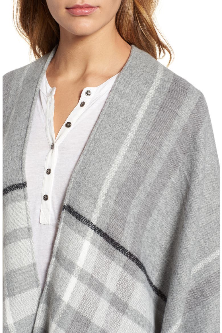 Plaid Fringe Wrap, Alternate, color, GREY COMBO