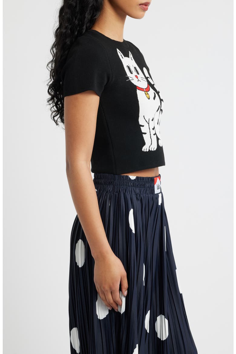 Lucky Kitty Knit Tee, Alternate, color, BLACK LUCKY KITTY