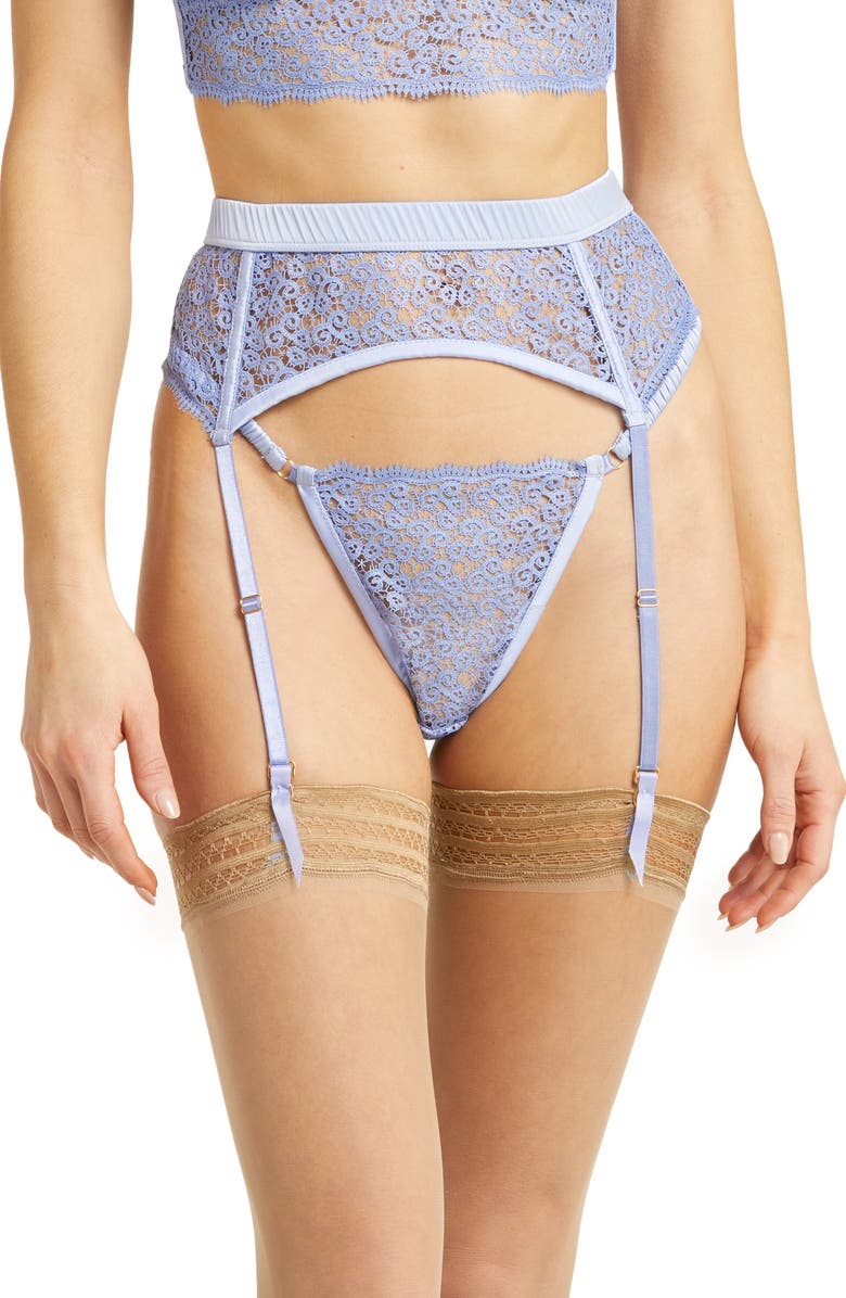 stretch lace garter belt Purple latex garter belt. #latex #purple main image 0