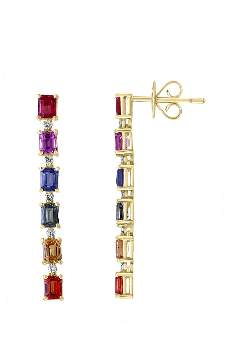 14K Yellow Gold Multi Sapphire Drop Earrings, Main, color, 14K Yellow Gold