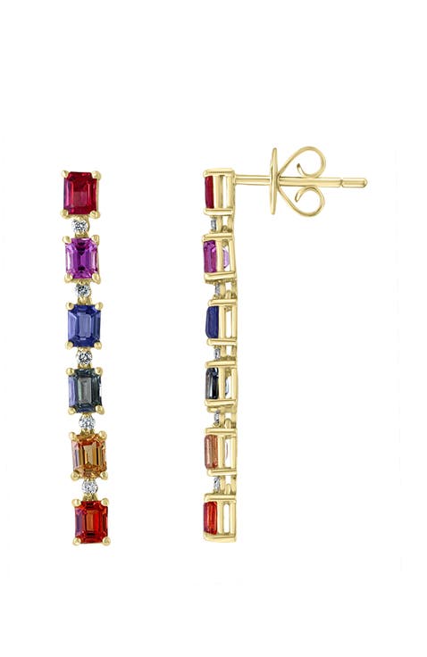 14K Yellow Gold Multi Sapphire Drop Earrings