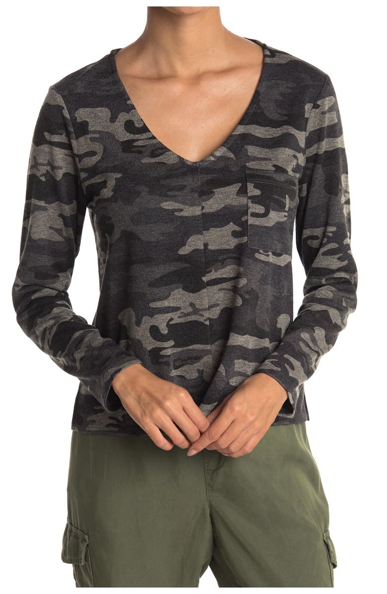 Sanctuary V-Neck Cozy Pocket Sleeve Top, Main, color,