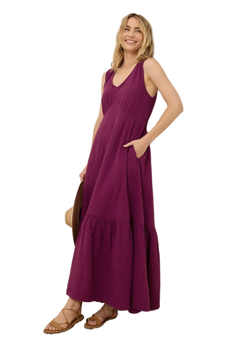 Pact Organic Cotton Double Gauze Beach To Brunch Dress, Alternate, color, Sangria