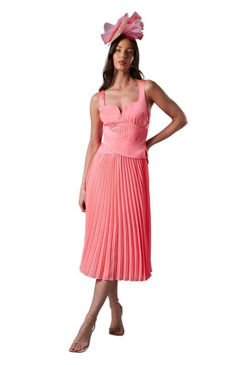 Peplum Cross Detail Pleated Midi Dress