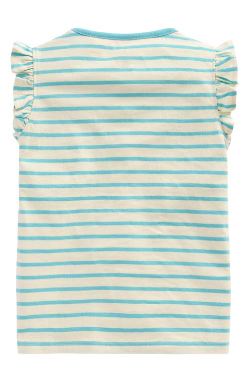Mini Boden Kids' Stripe Jellyfish Appliqué Flutter Sleeve Cotton Graphic T-shirt In Caribbean Blue Jellyfish