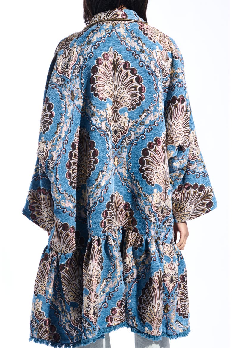 Paisley Jacquard Peplum Coat, Alternate, color, BLUE/ BROWN