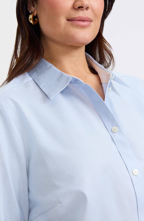 Foxcroft Margie Three-quarter Sleeve Cotton Button-up Shirt In Soft Blue