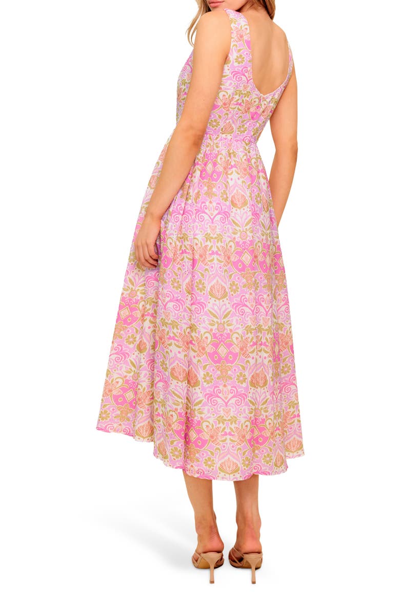 High Neck Fit & Flare Midi Dress, Alternate, color, PINK