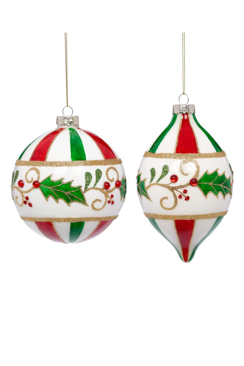 Striped Holly Swirl Ornament, Set of 6, Main, color, Red