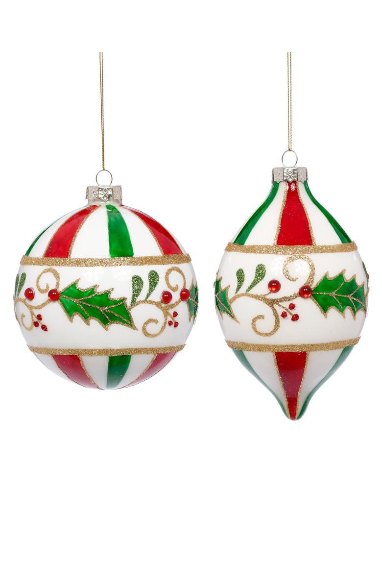 Mark Roberts Striped Holly Swirl Ornament, Set of 6, Main, color, Red