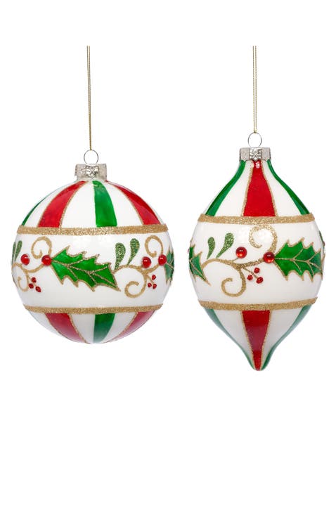 Striped Holly Swirl Ornament, Set of 6
