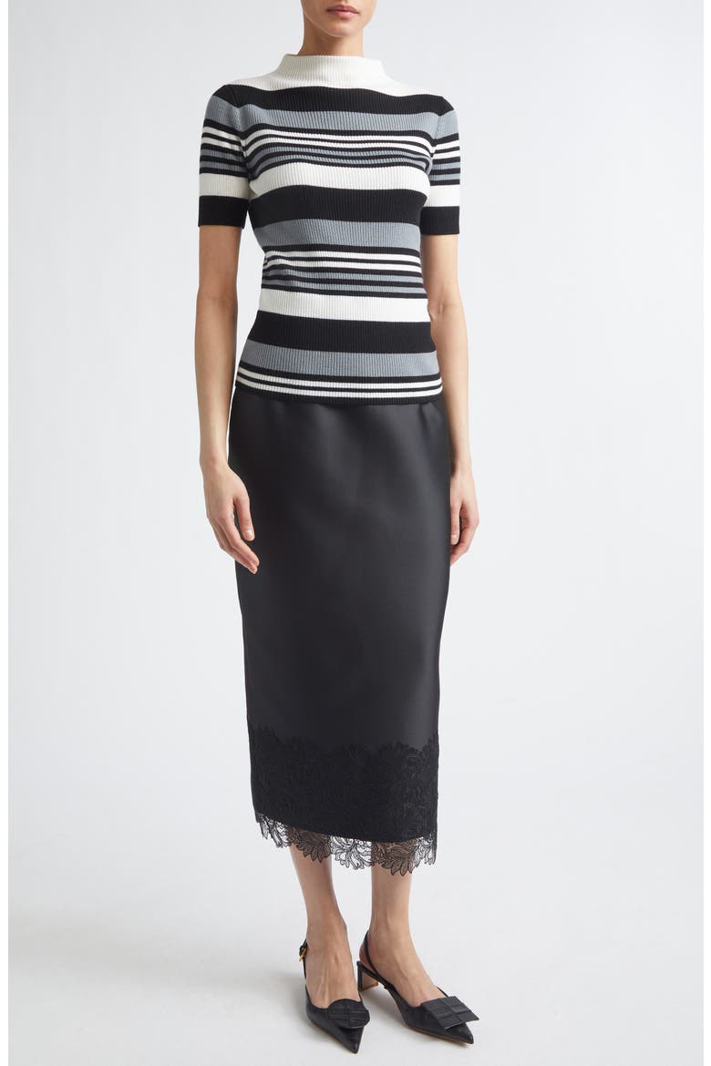 Winny Lace Trim Cloqué Pencil Skirt, Alternate, color, BLACK