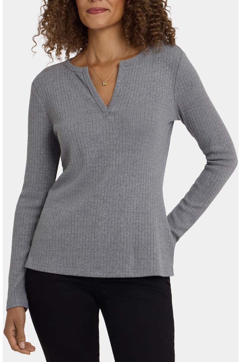 Metallic Rib Henley Top, Main, color, HEATHER GREY