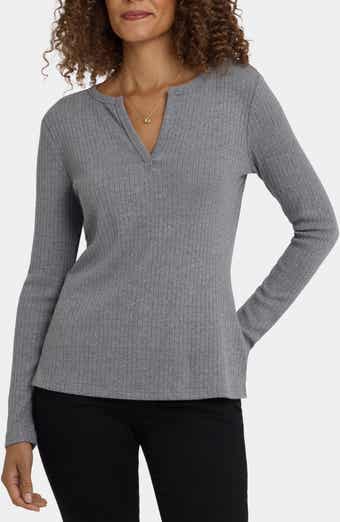 Metallic Rib Henley Top