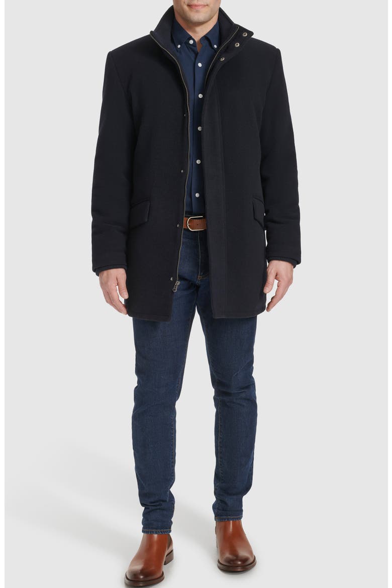Stand Collar Wool Blend Car Coat, Alternate, color, NAVY