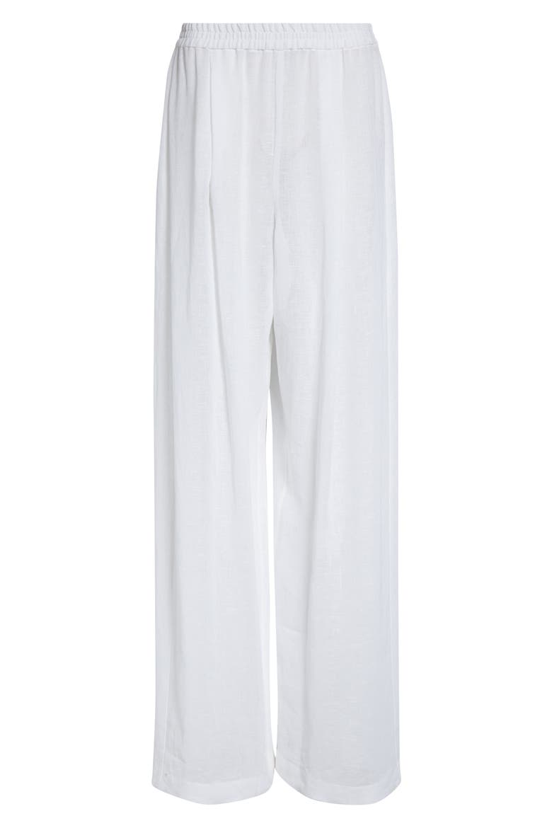 Pleated Wide Leg Linen Pajama Pants, Alternate, color, OPTIC WHITE