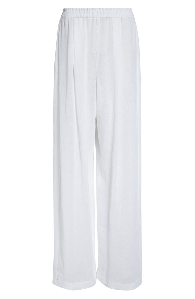 Michael Kors Collection Pleated Wide Leg Linen Pajama Pants, Alternate, color, Optic White