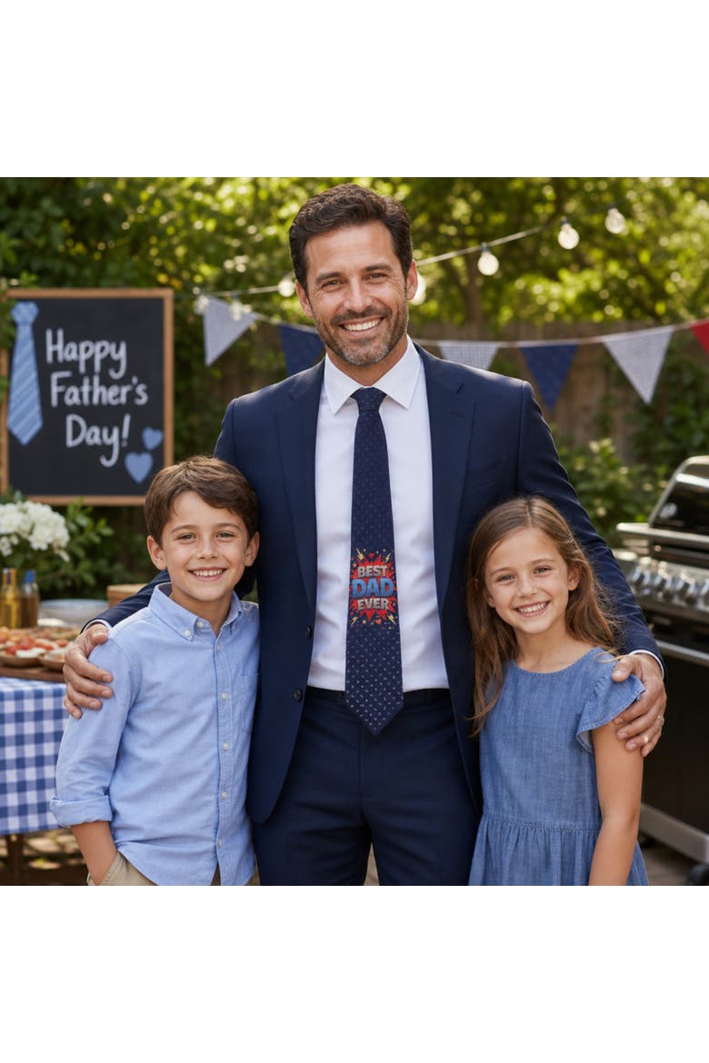 Best Dad Ever Novelty Silk Necktie, Alternate, color, Navy Blue