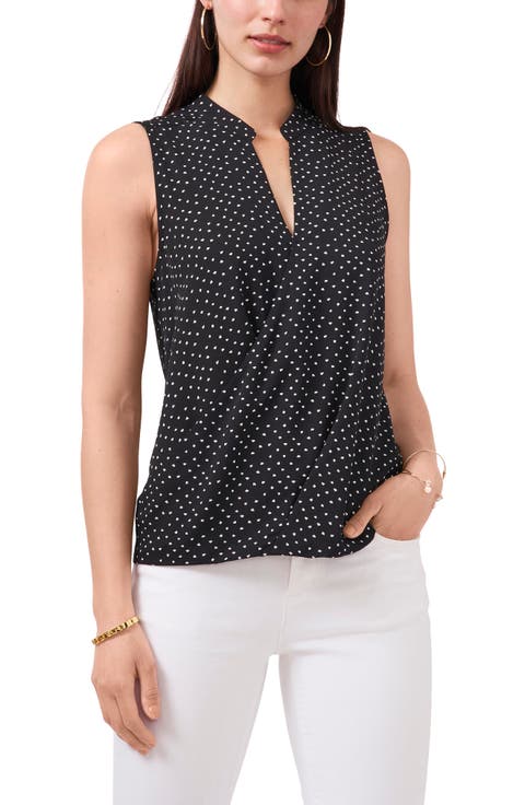 Dot Print Wrap Front Georgette Blouse