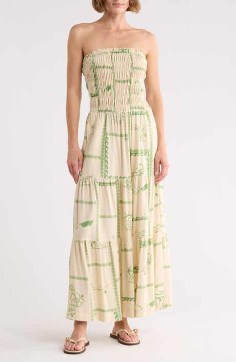 DRESS TO Strapless Smocked Midi Dress