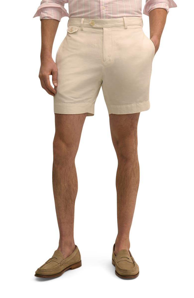 Brooks Brothers Flat Front Linen & Cotton Shorts, Main, color, Marshmallow