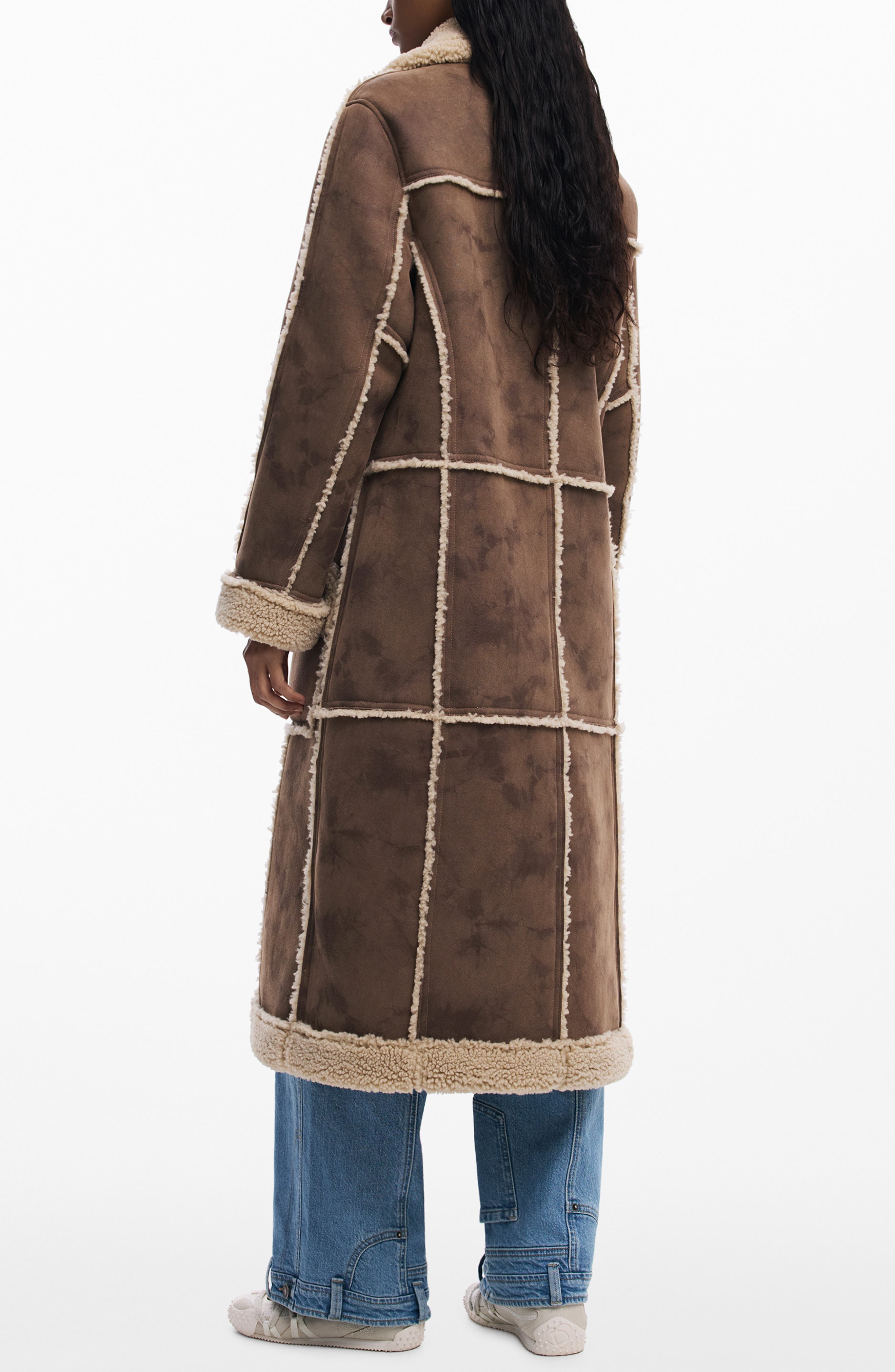 Faux Shearling Trim Longline Coat - image 2