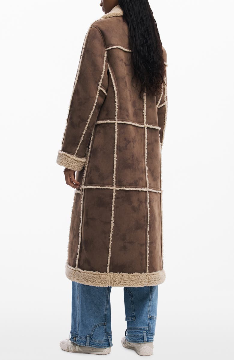 Desigual Faux Shearling Trim Longline Coat, Alternate, color, 
