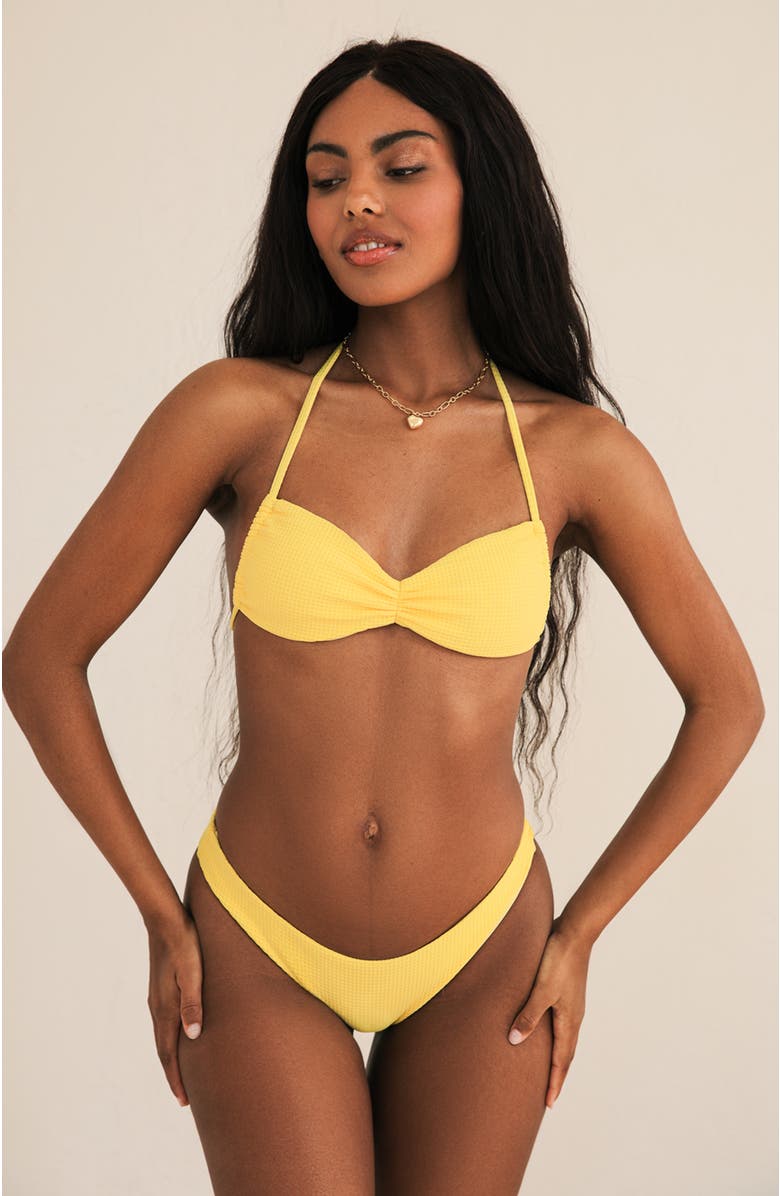 Dippin Daisys Christina Tie Bandeau Bikini Top, Main, color, Sunshine Waffle